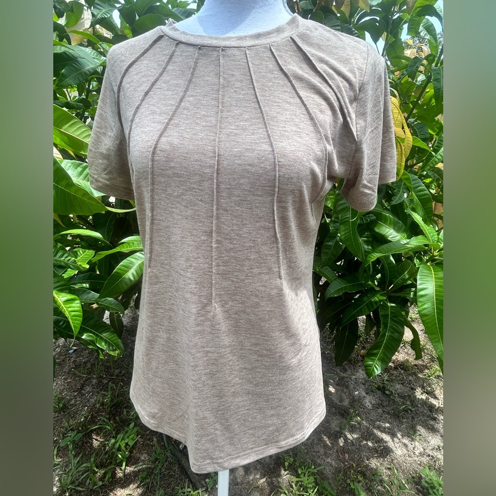 NEW Tan Short Sleeve Pleated Top